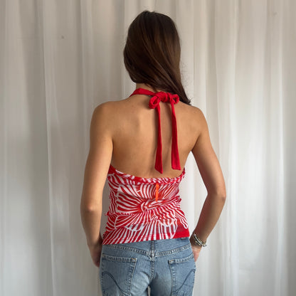 90s Sheer Floral Halter Top - Size M