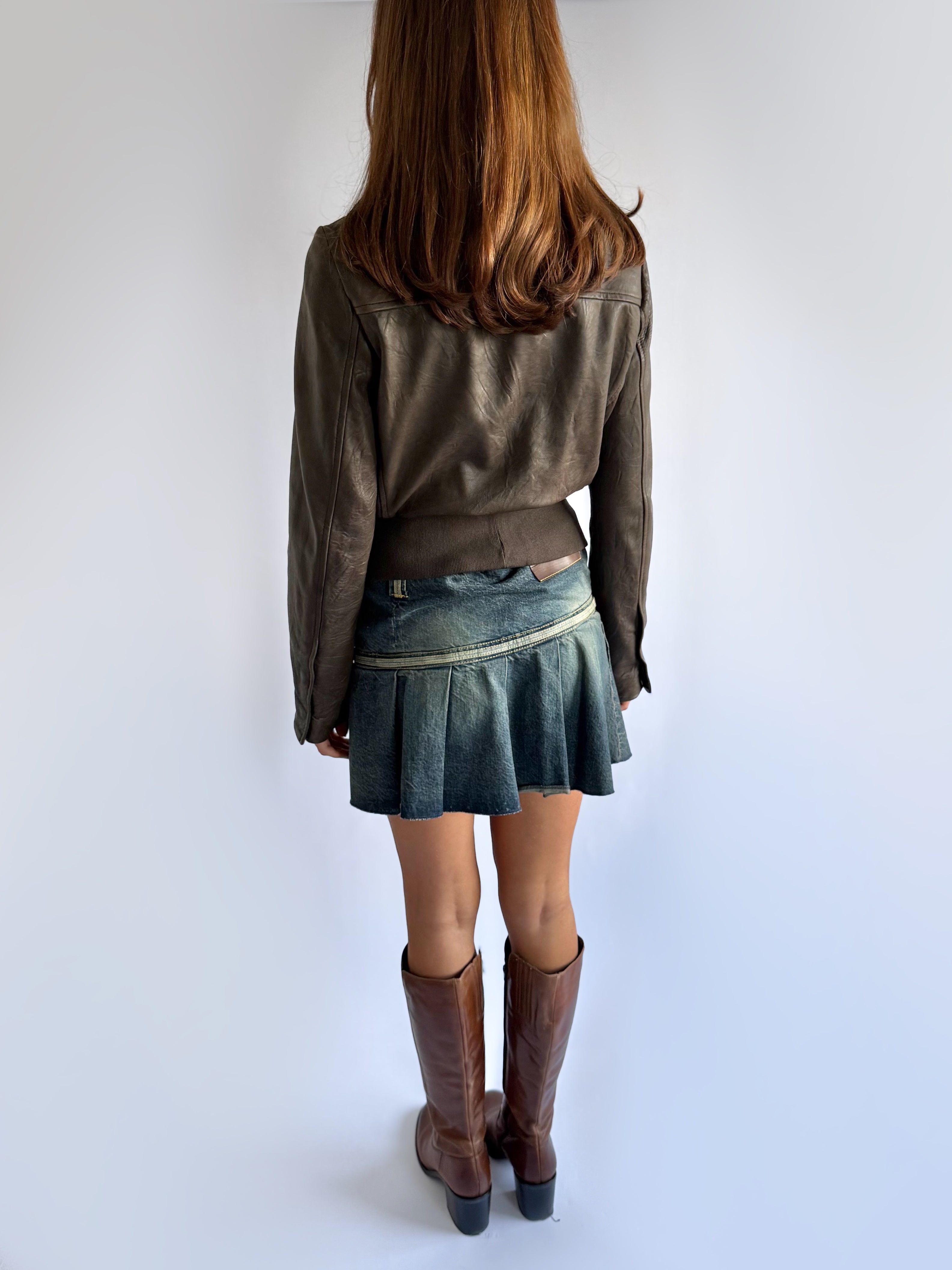 Genuine Leather Zip Jacket - Size L