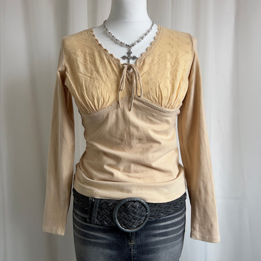 90s Broderie Lace Up Long Sleeve - Size L