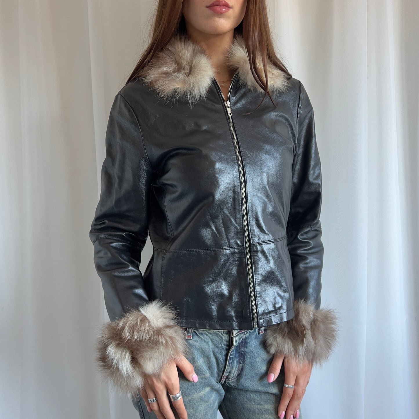 00s Leather & Fur Zip Jacket - Size M