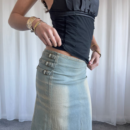 00s Buckle Denim Midi Skirt - Size XS