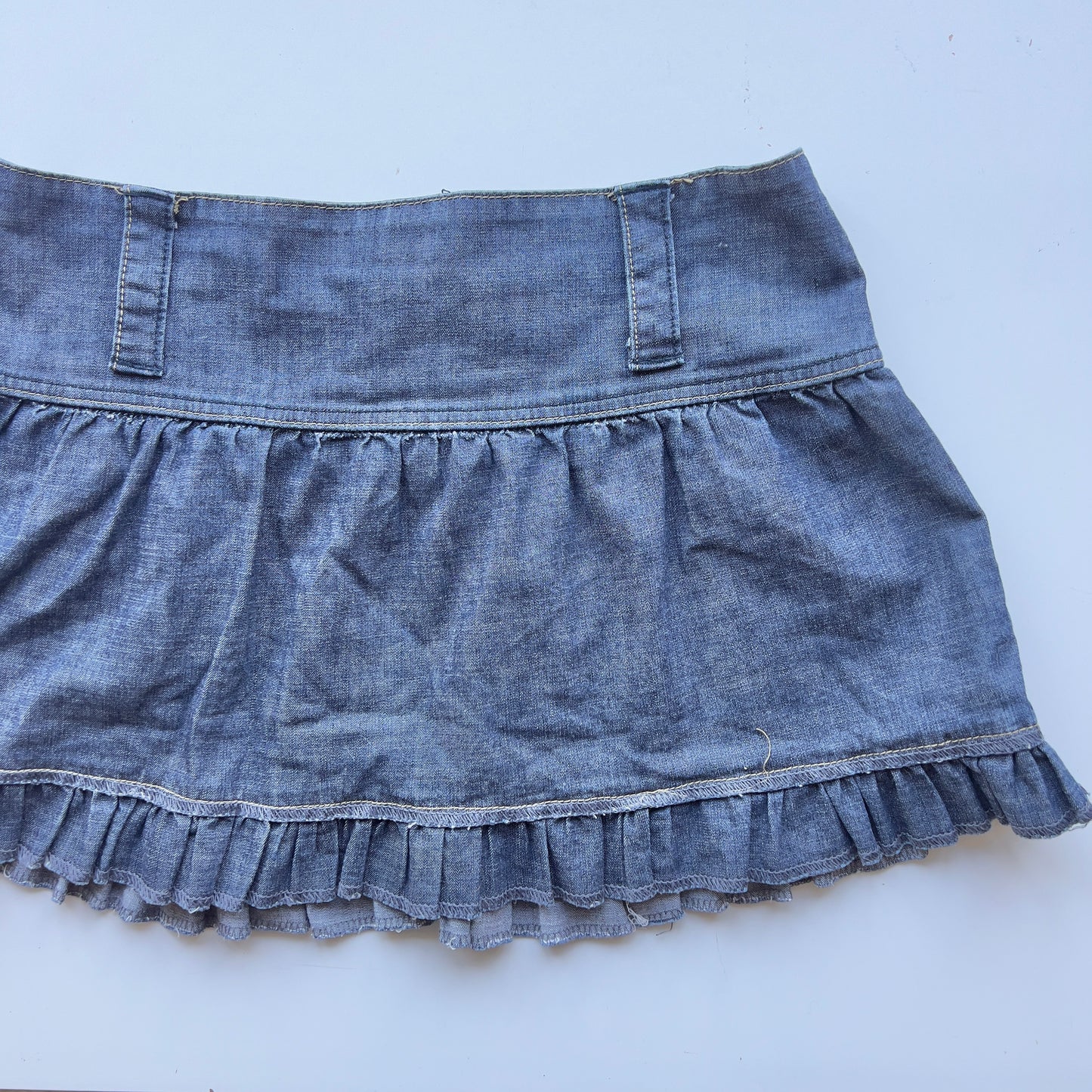 00s Denim Ruffle Mini Skirt - Size L