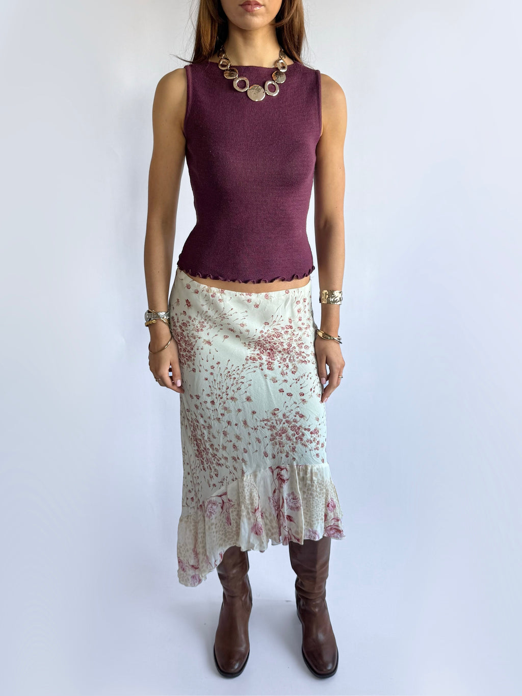 Floral Asymmetric Midi Skirt - Size S