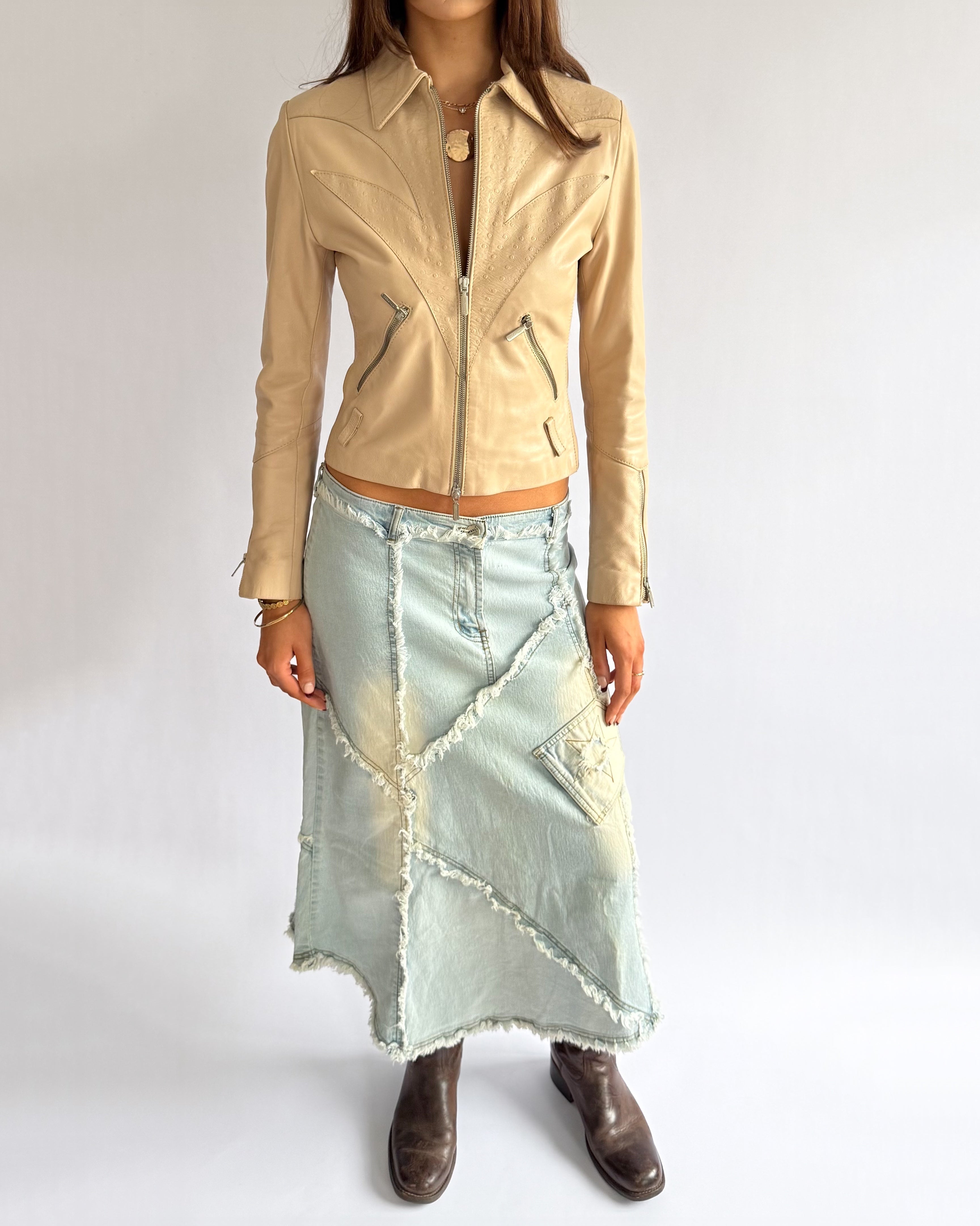 Patchwork Denim Maxi Skirt - Size M