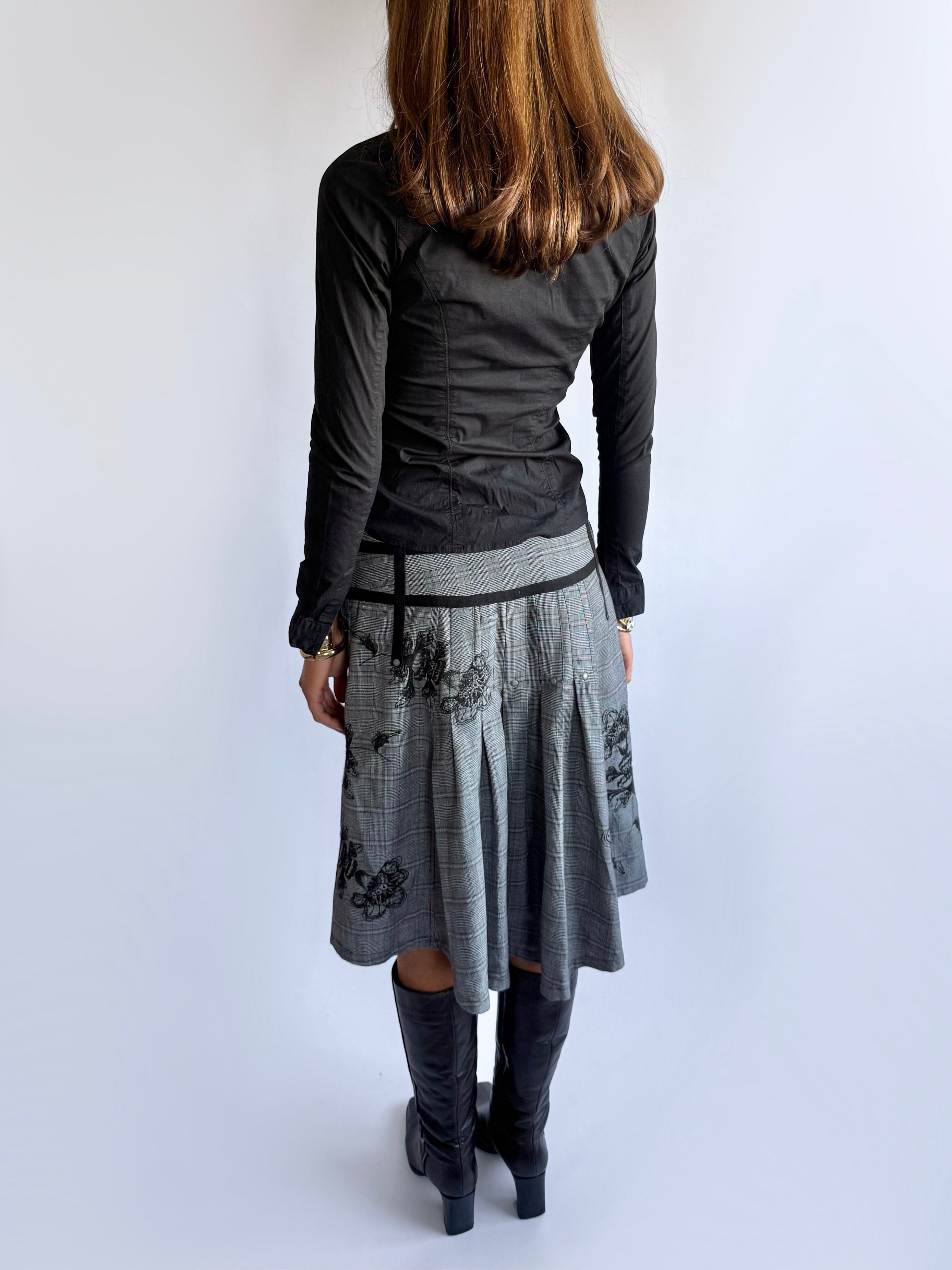 Plaid Asymmetric Midi Skirt - Size M