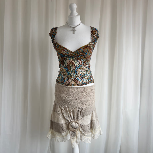 00s Linen & Lace Mini Skirt - Size S