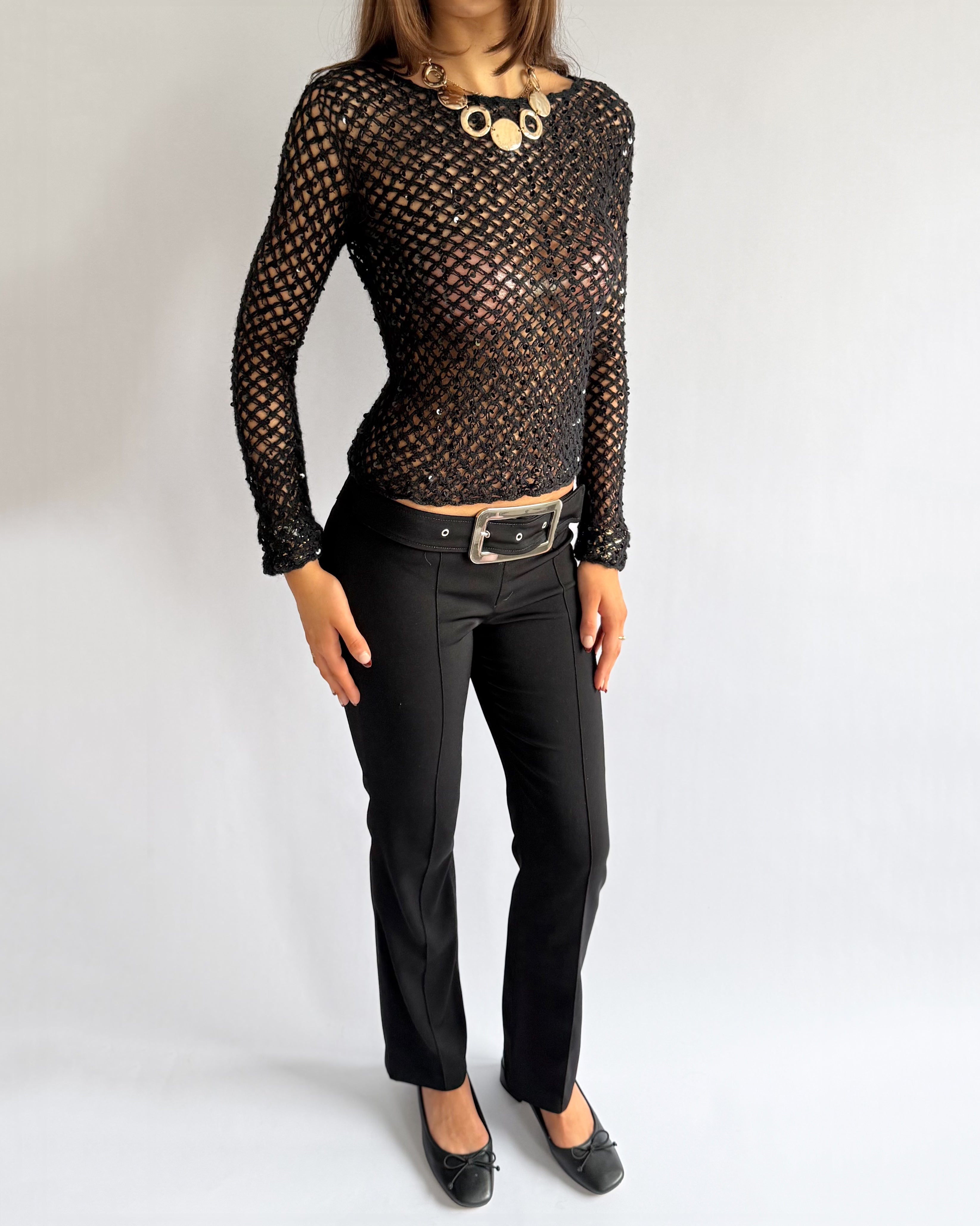 Sheer Knit Sequin Sweater - Size XS