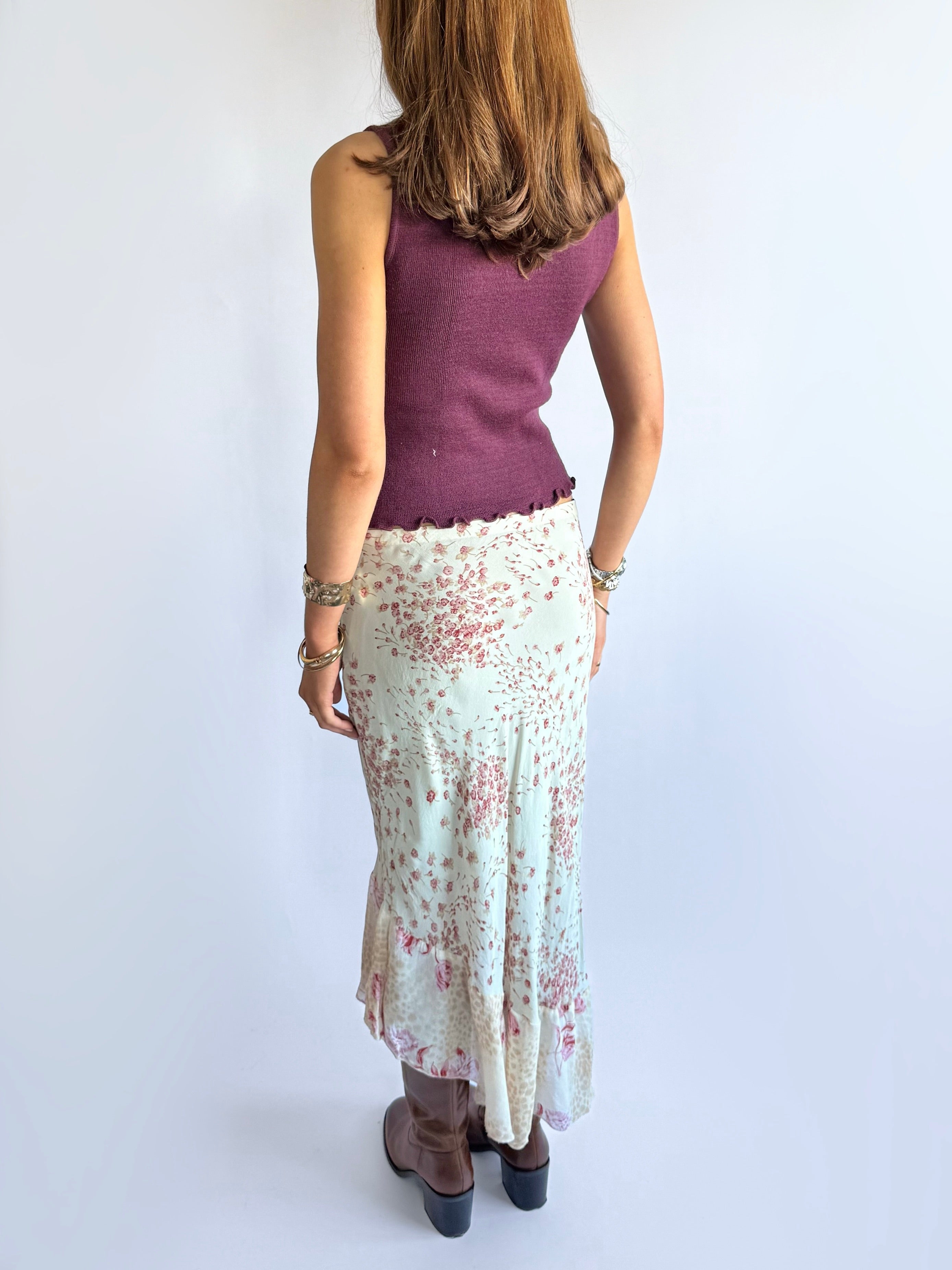 Floral Asymmetric Midi Skirt - Size S