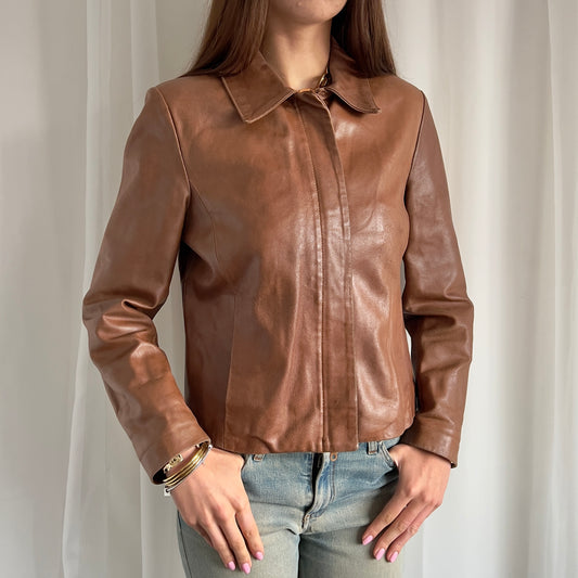 90s Genuine Leather Double Zip Jacket - Size M