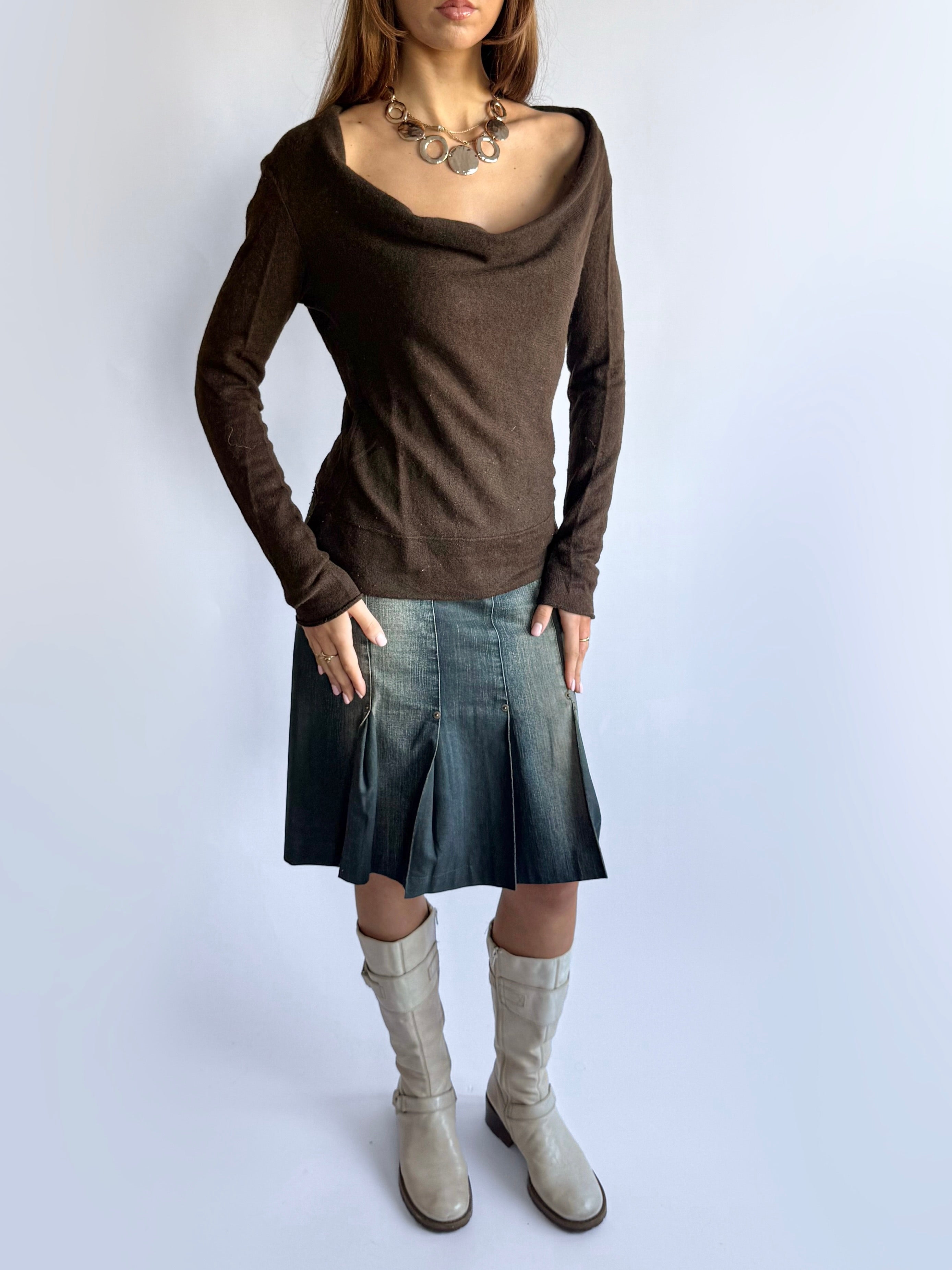 Wool Knit Cowl Neck Jumper - Size L