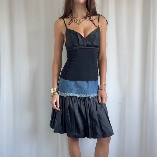 90s Denim Puff Ball Midi Skirt - Size M