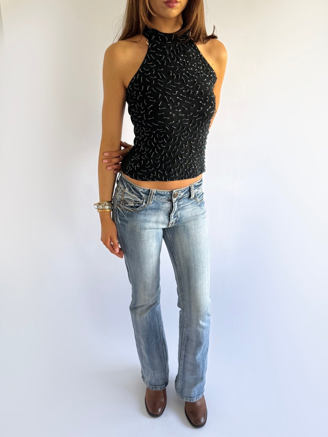 Knit Beaded Sequin Top - Size S