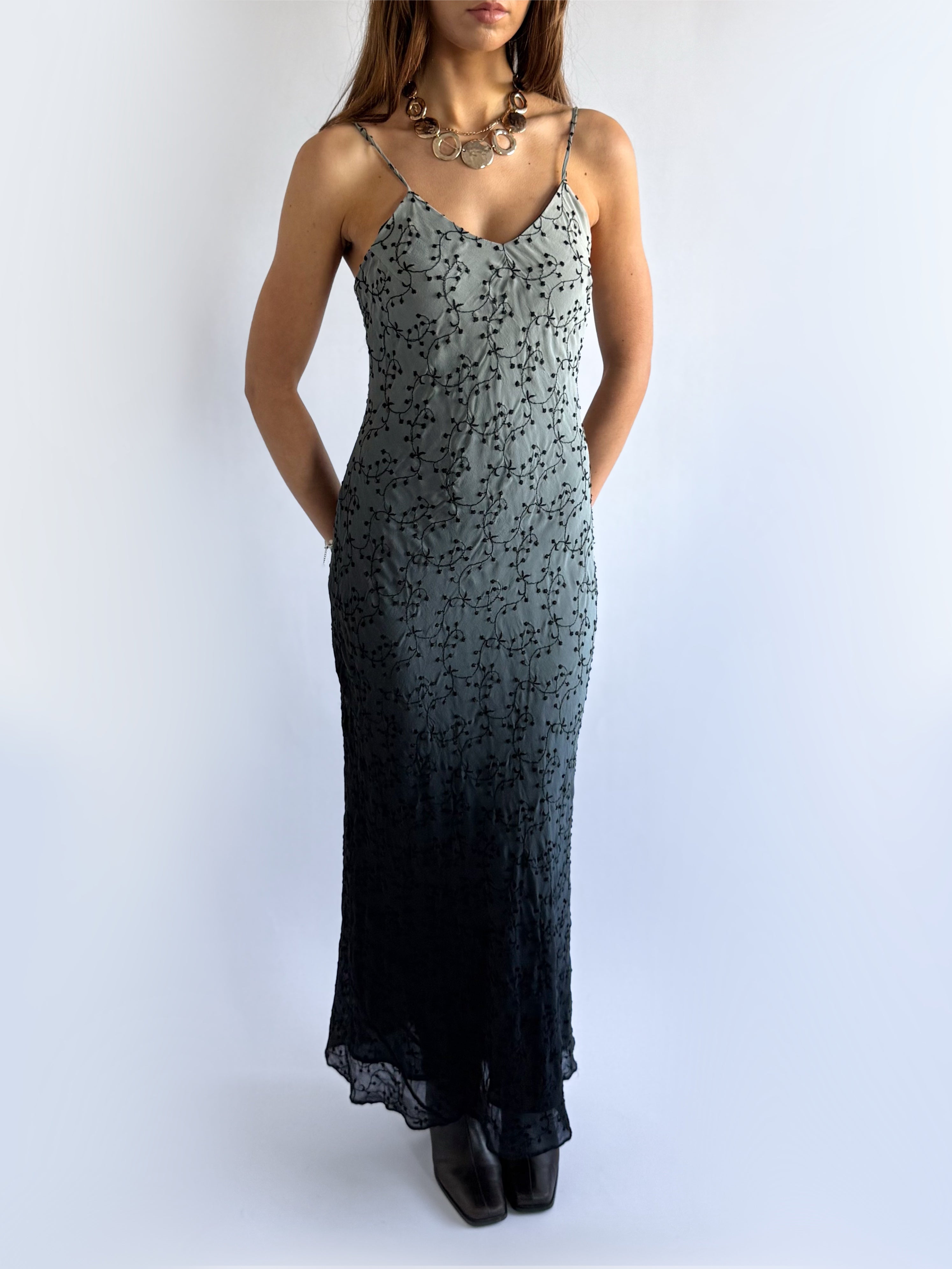 100% Silk Floral Maxi Dress - Size M