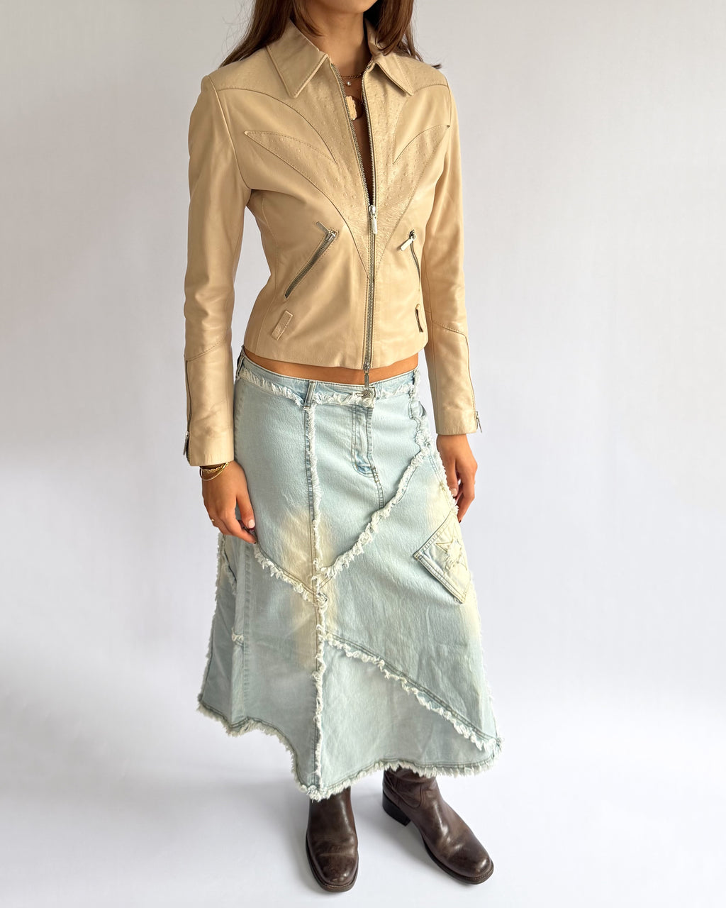 Genuine Leather Double Zip Jacket - Size S