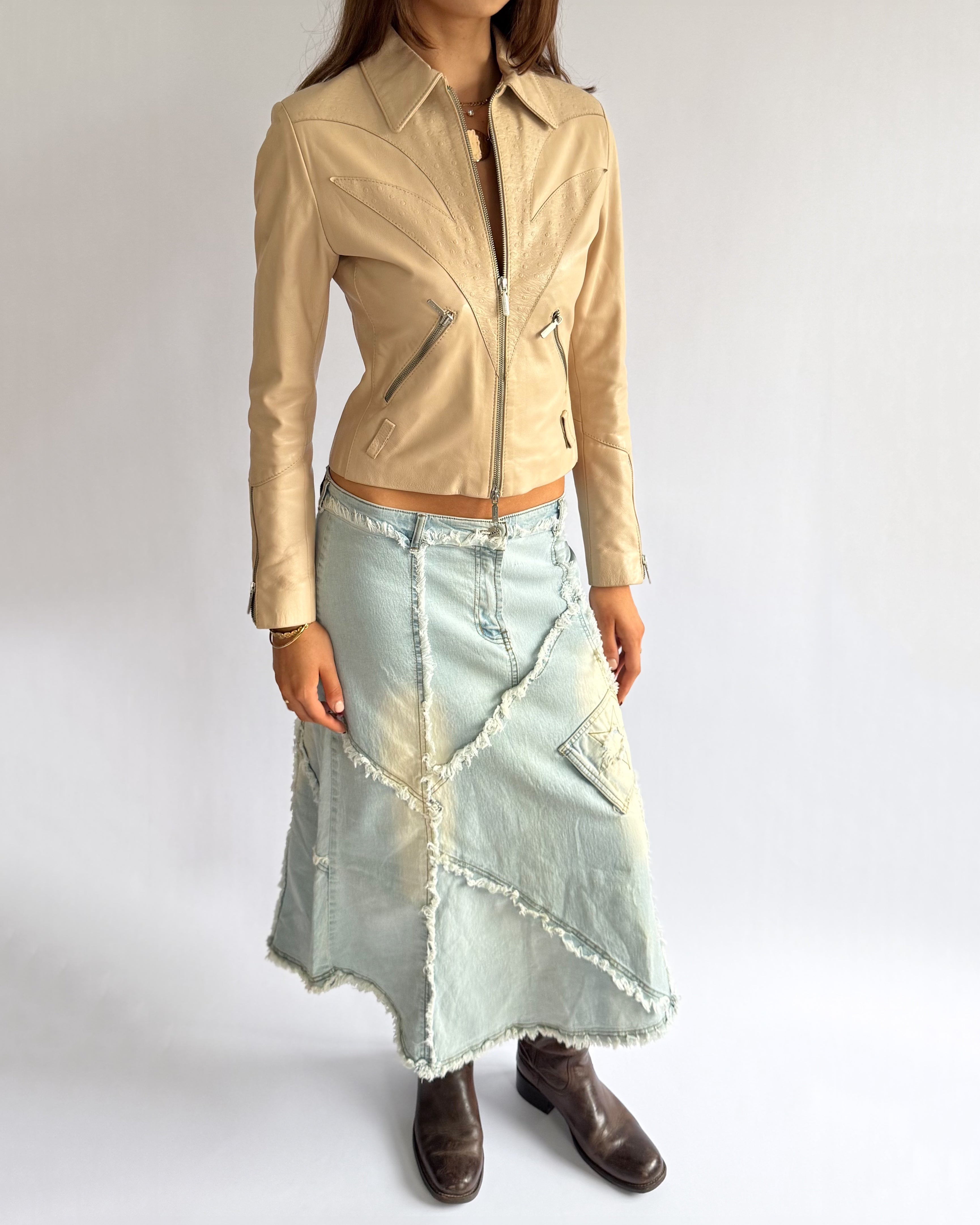 Patchwork Denim Maxi Skirt - Size M