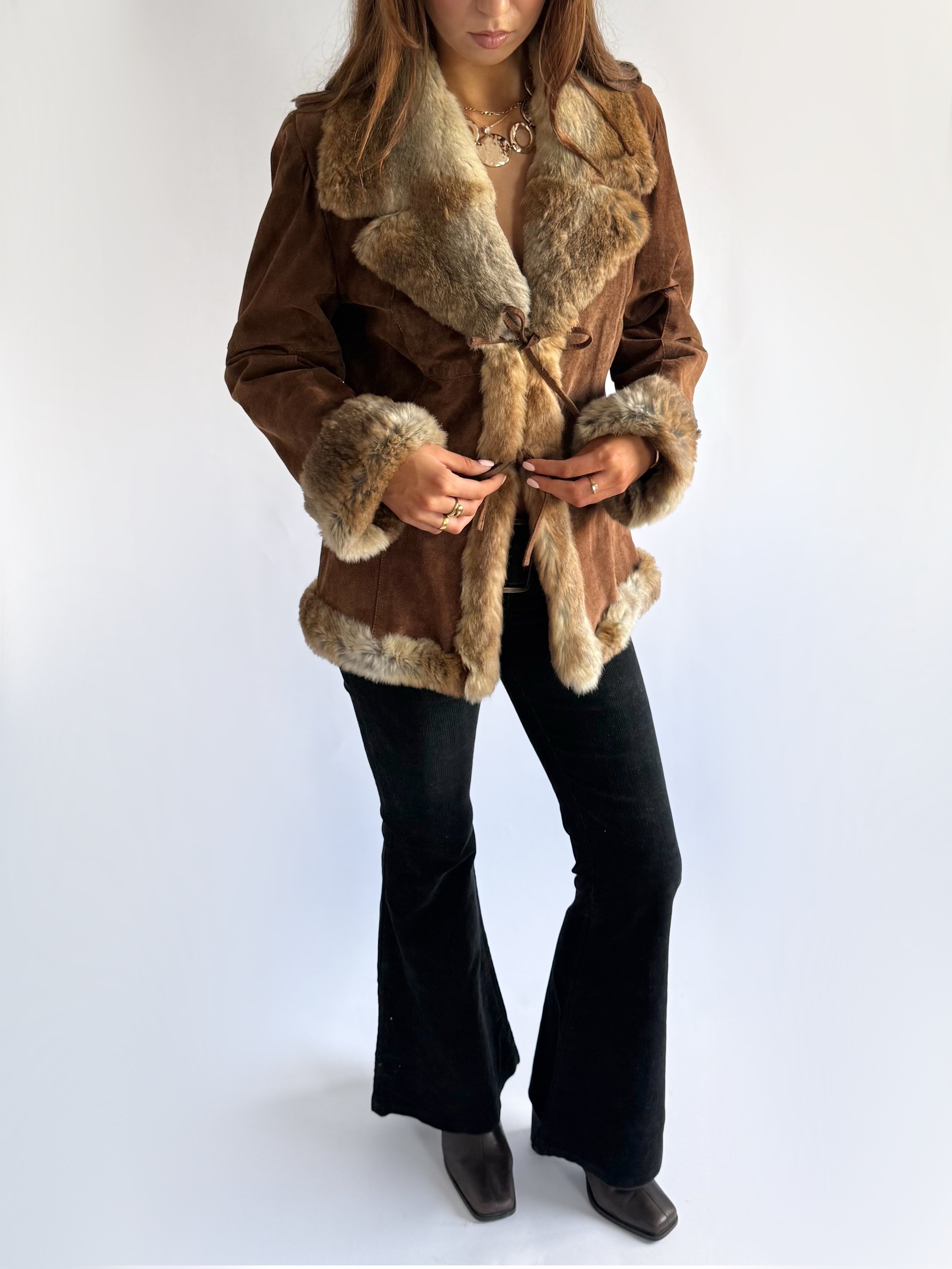 Genuine Suede & Fur Jacket - Size XL