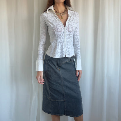 90s Buckle Denim Midi Skirt - Size M