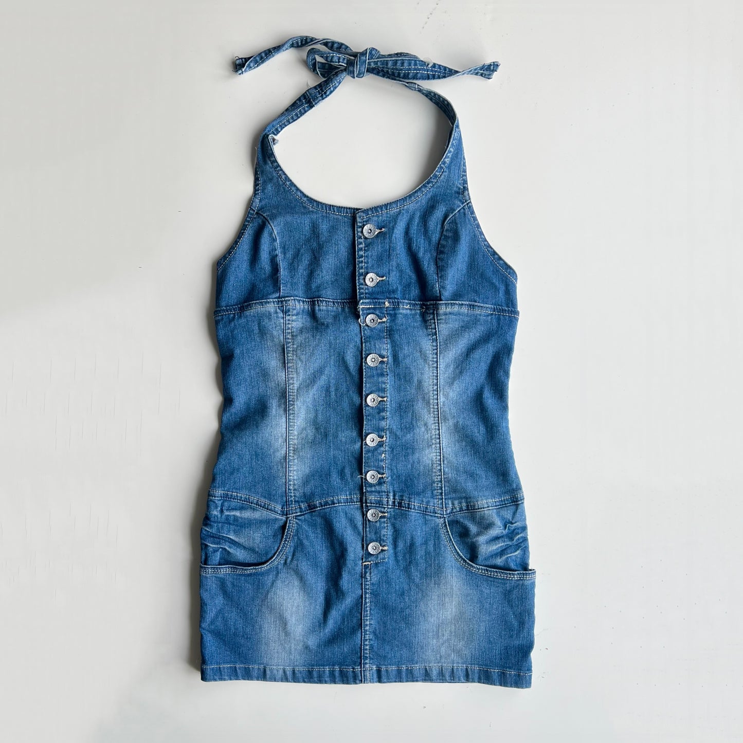 00s Denim Halter Mini Dress - Size XS