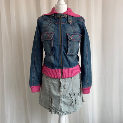 90s Denim & Knit Zip Up Jacket - Size L