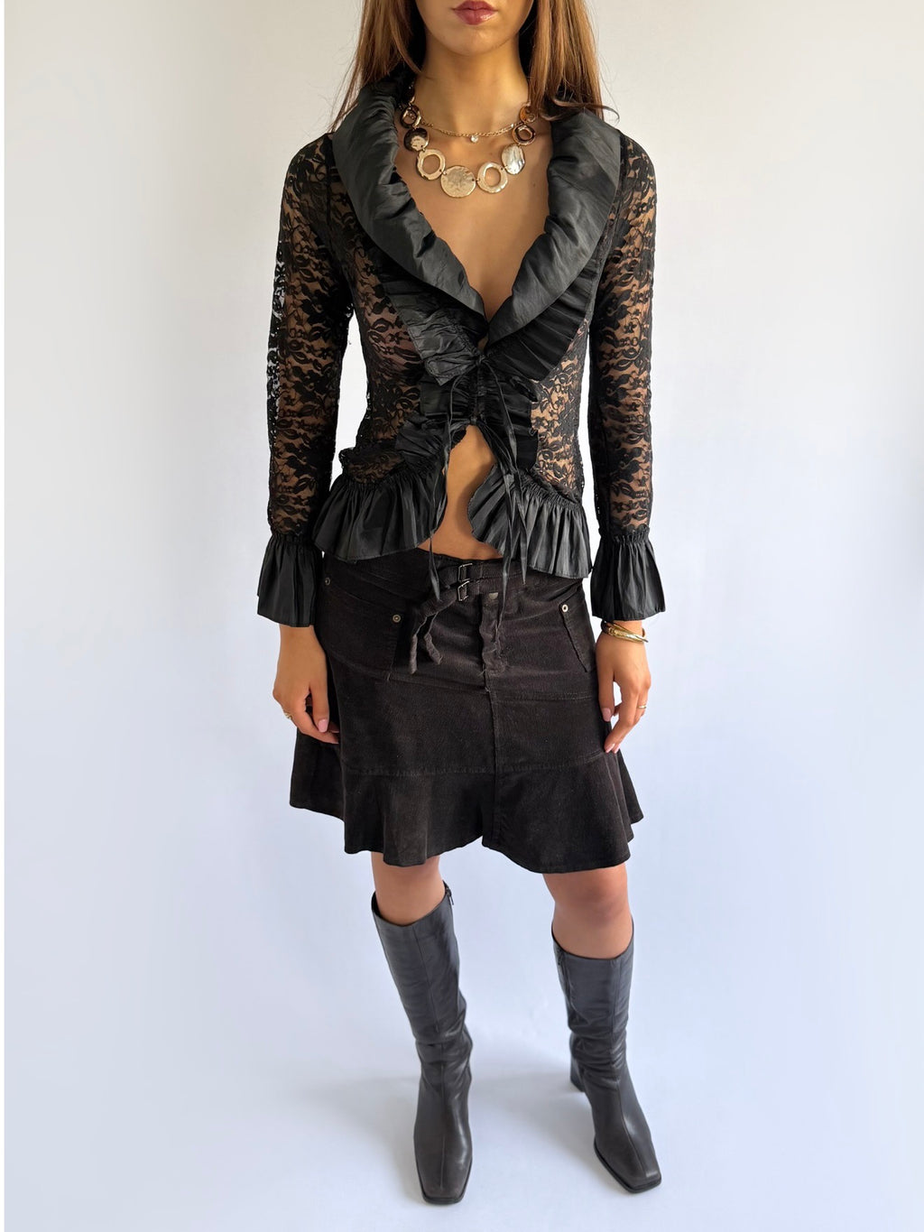 Corduroy Buckle Midi Skirt - Size L