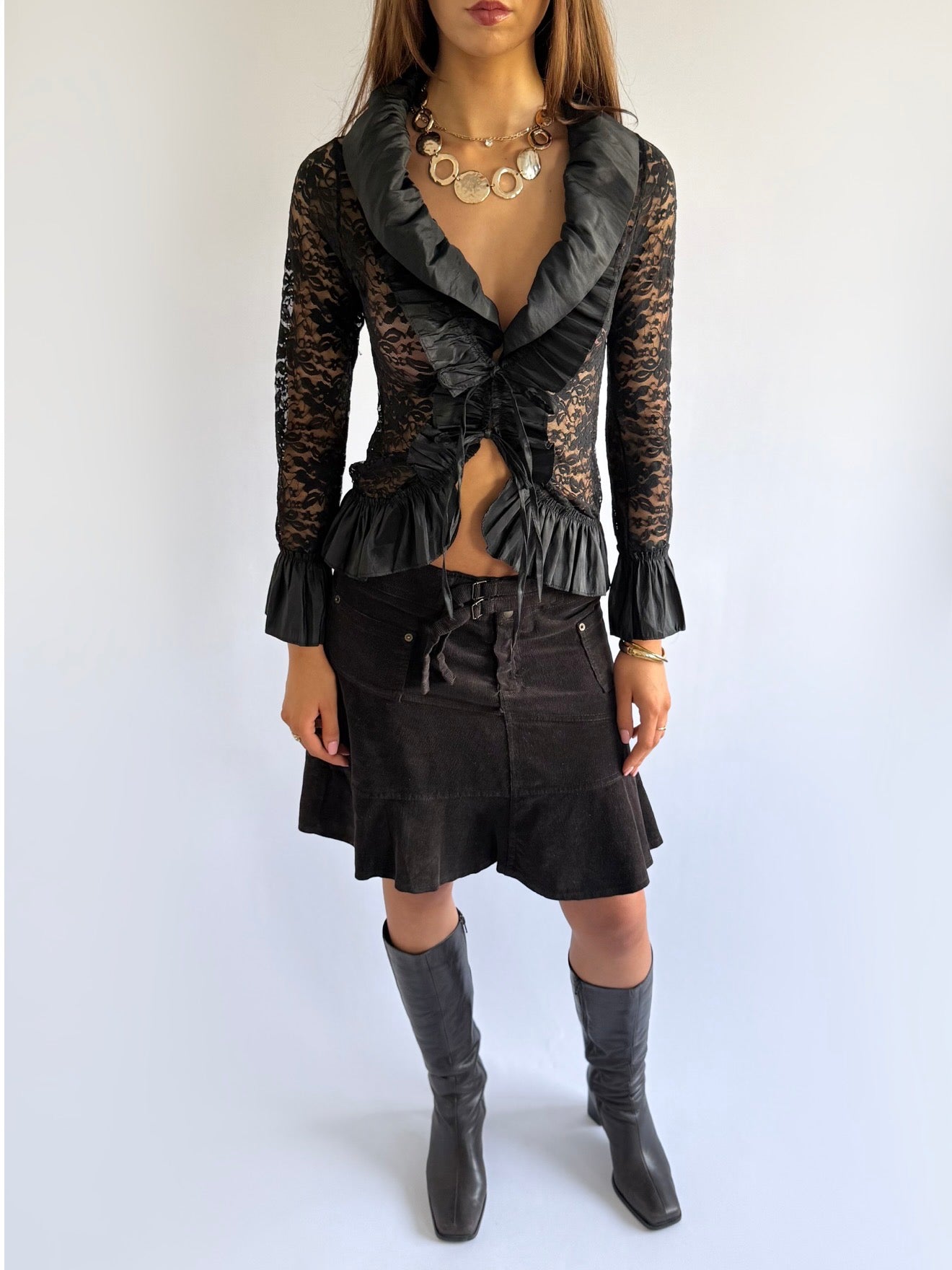 Corduroy Buckle Midi Skirt - Size L