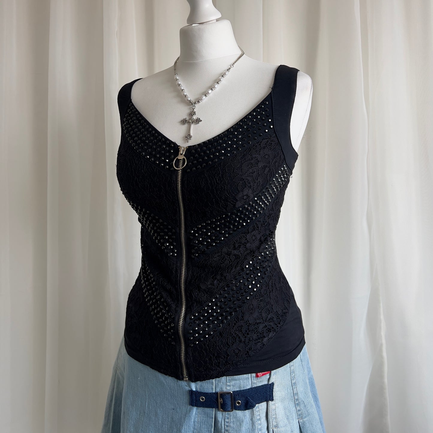 00s Rhinestone Lace Cami - Size M