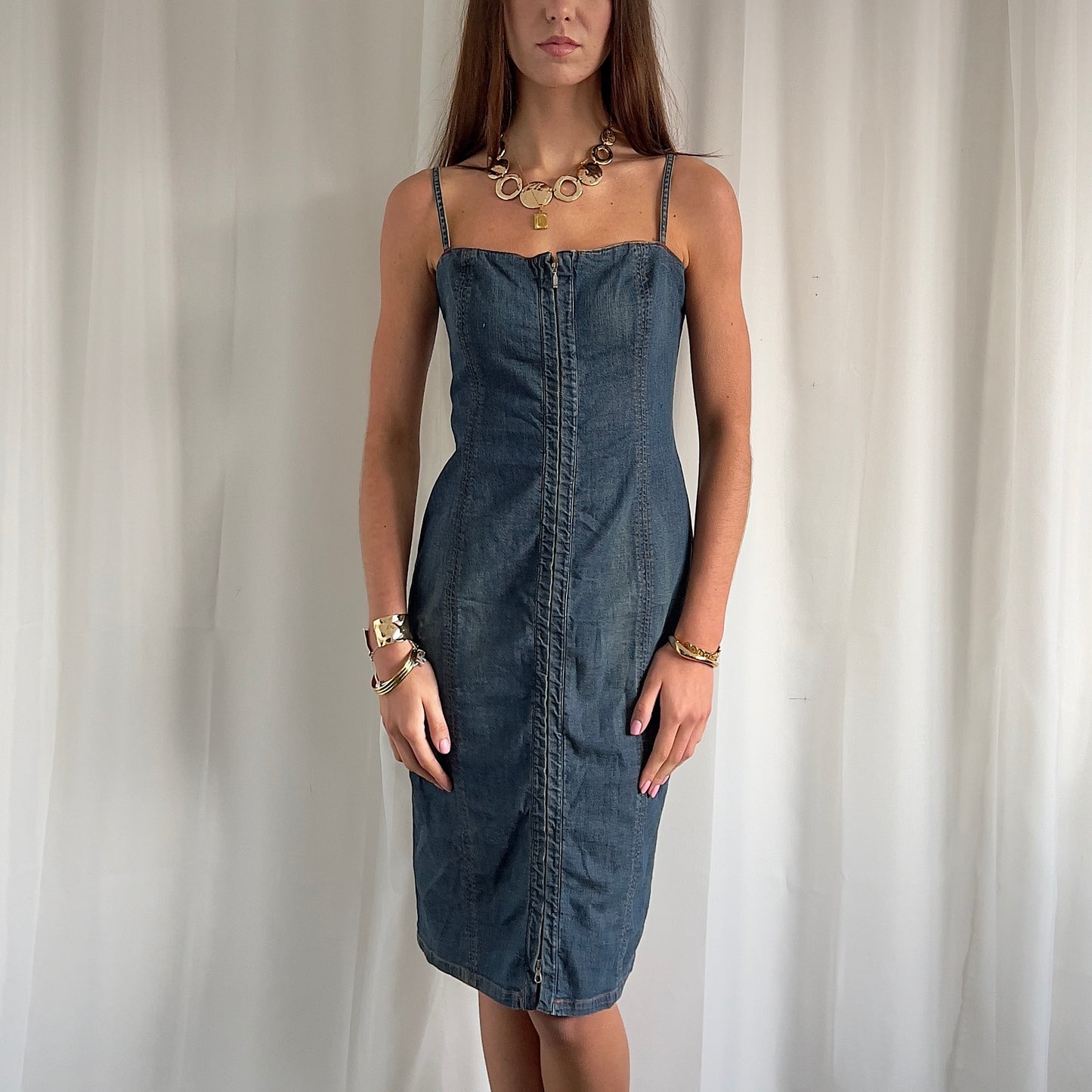 90s Miss Sixty Denim Midi Dress - Size L