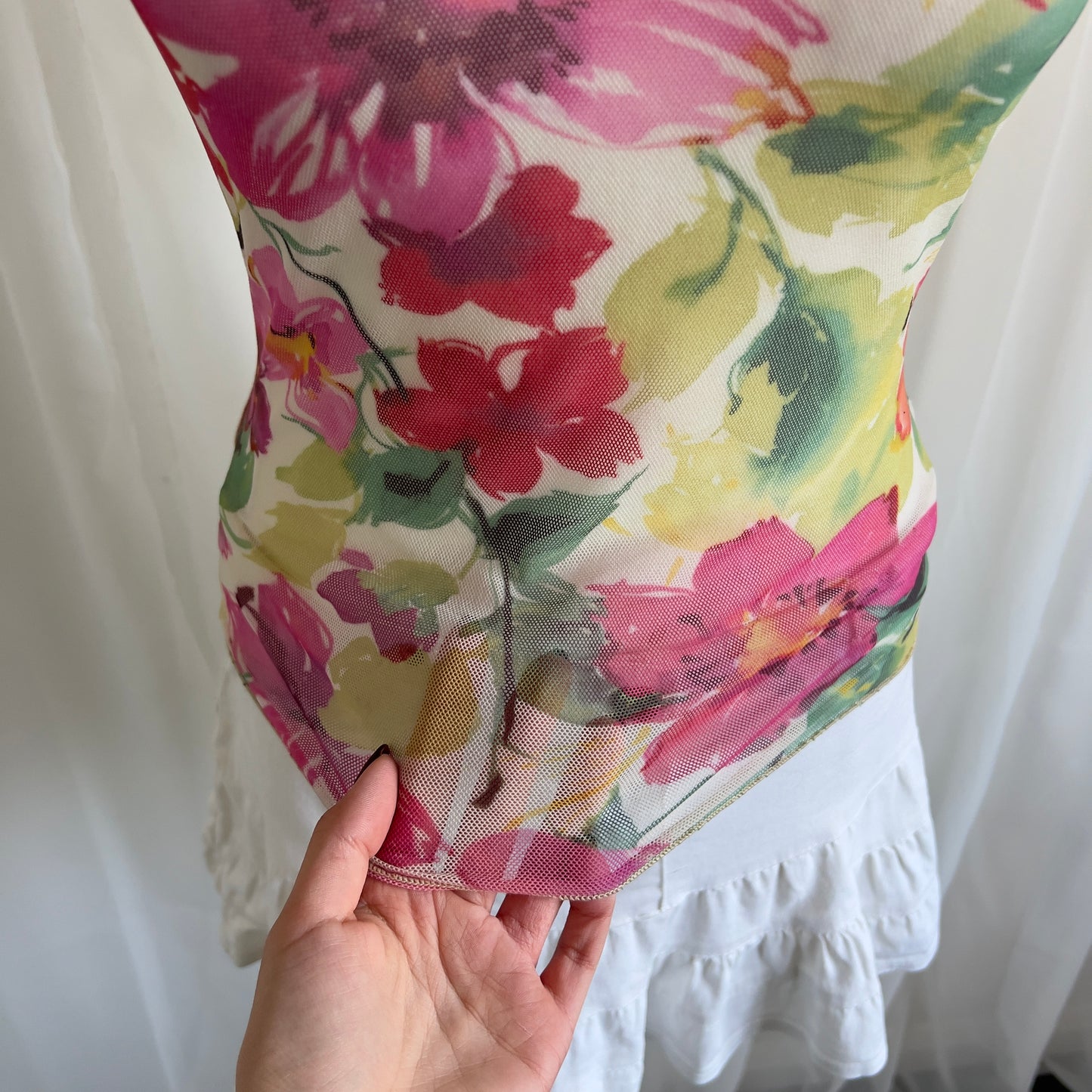 00s Floral Mesh Cami Top - Size M