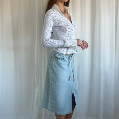 00s Denim Lace Up Midi Skirt - Size M