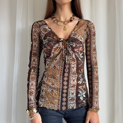 90s Paisley Long Sleeve Top - Size S