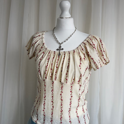 00s Floral Milkmaid Crop Top - Size M