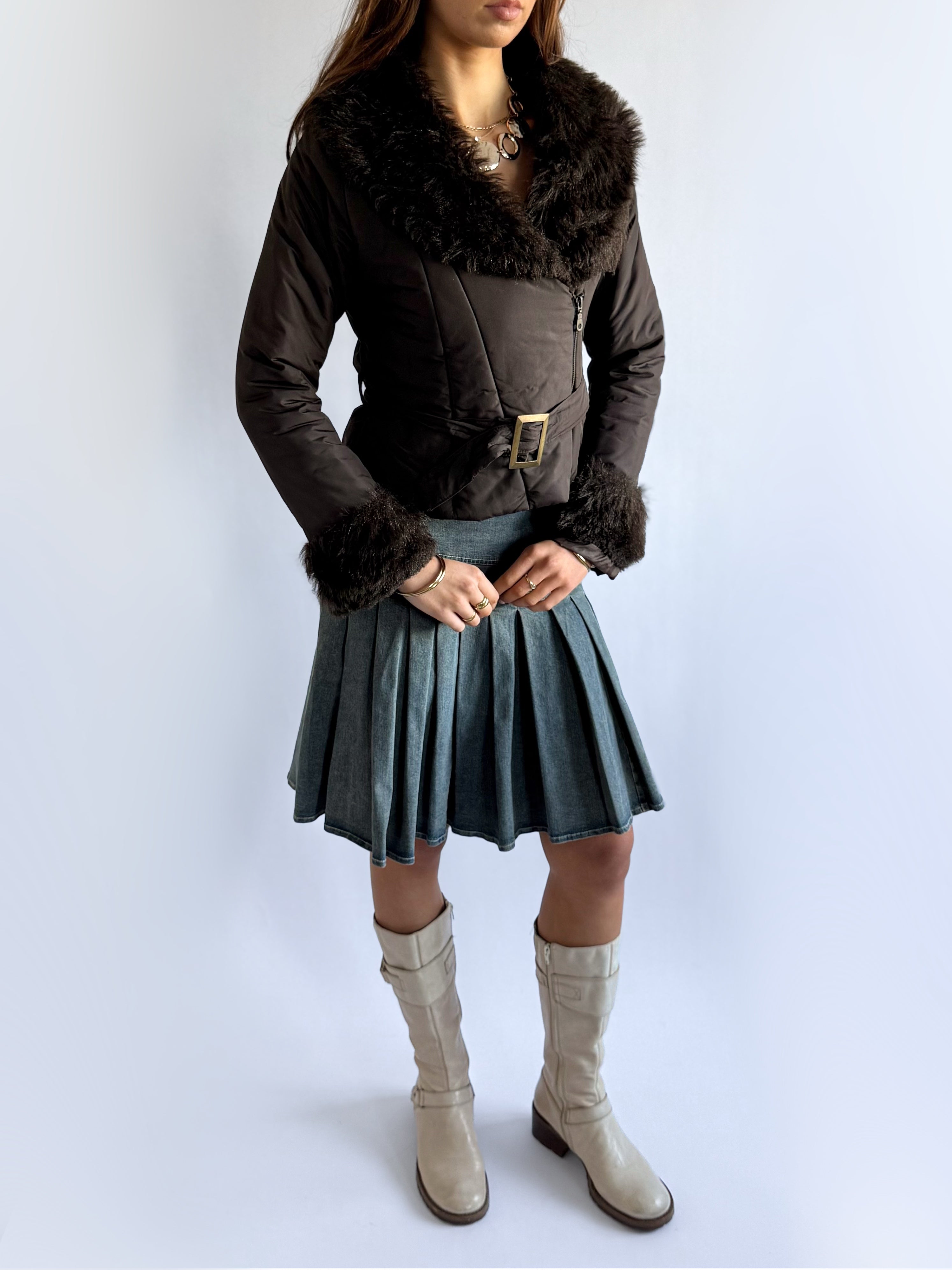 Faux Fur Puffer Afghan Coat - Size M