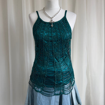 90s Etam Crochet Beaded Cami - Size M