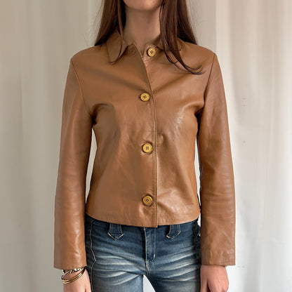 00s Genuine Leather Button Up Jacket - Size M