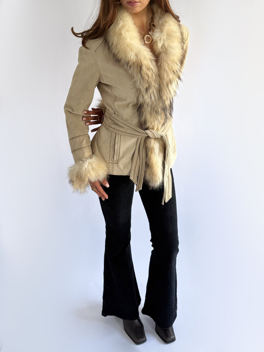 Genuine Suede & Fur Jacket - Size L