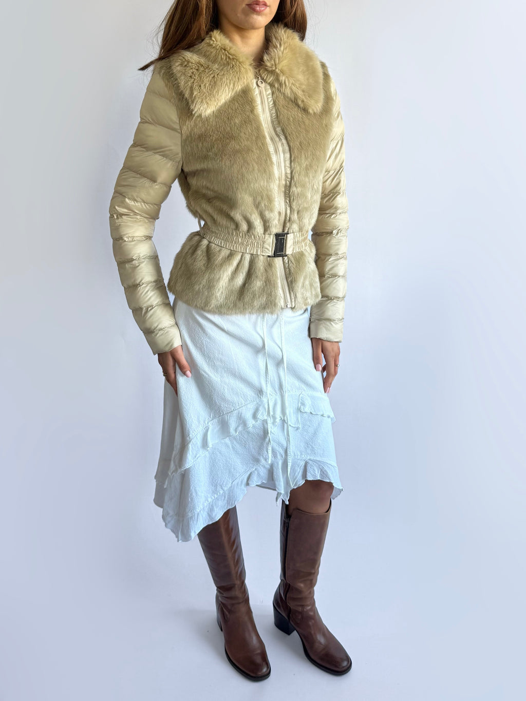 Faux Fur Puffer Coat - Size S