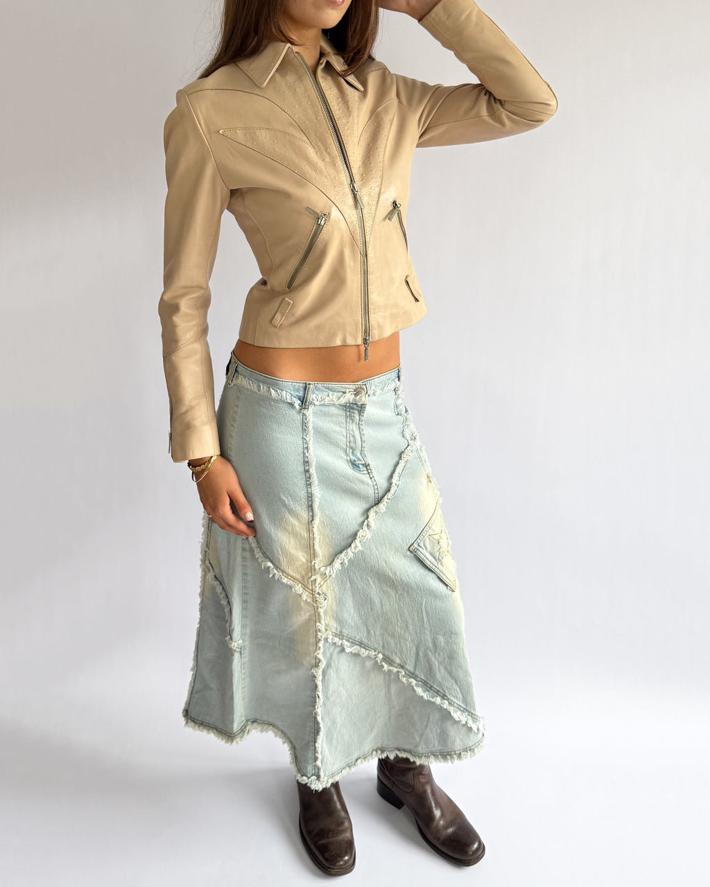 Genuine Leather Double Zip Jacket - Size S