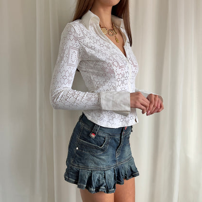 90s Pleated Denim Micro Skirt - Size M