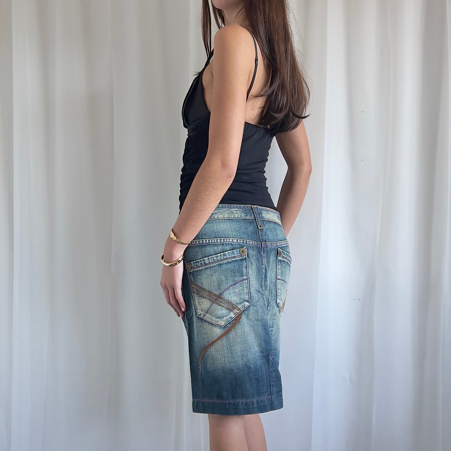 00s Embroidered Denim Midi Skirt - Size L