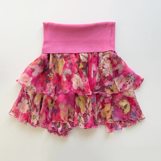 90s Silk Floral Mini Skirt - Size S