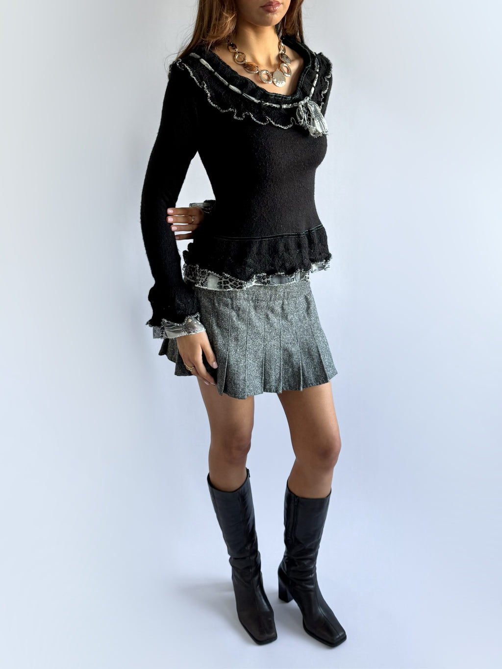 Wool Pleated Mini Skirt - Size M