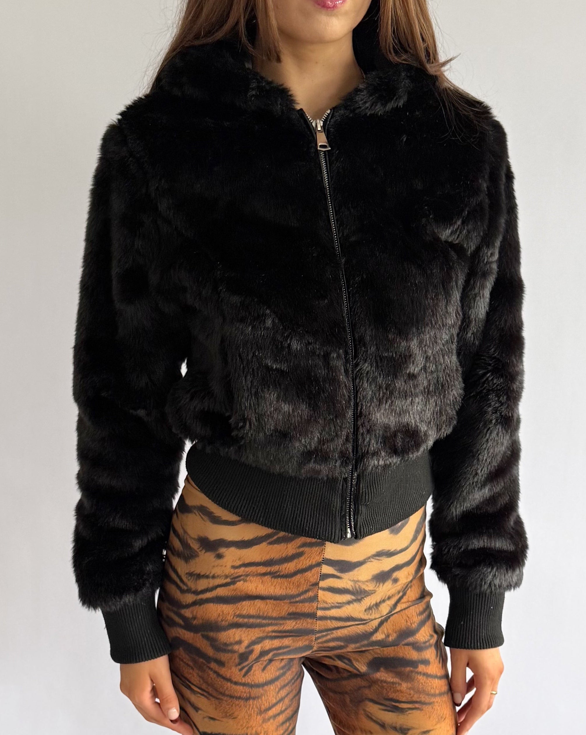 Faux Fur Zip Jacket - Size M
