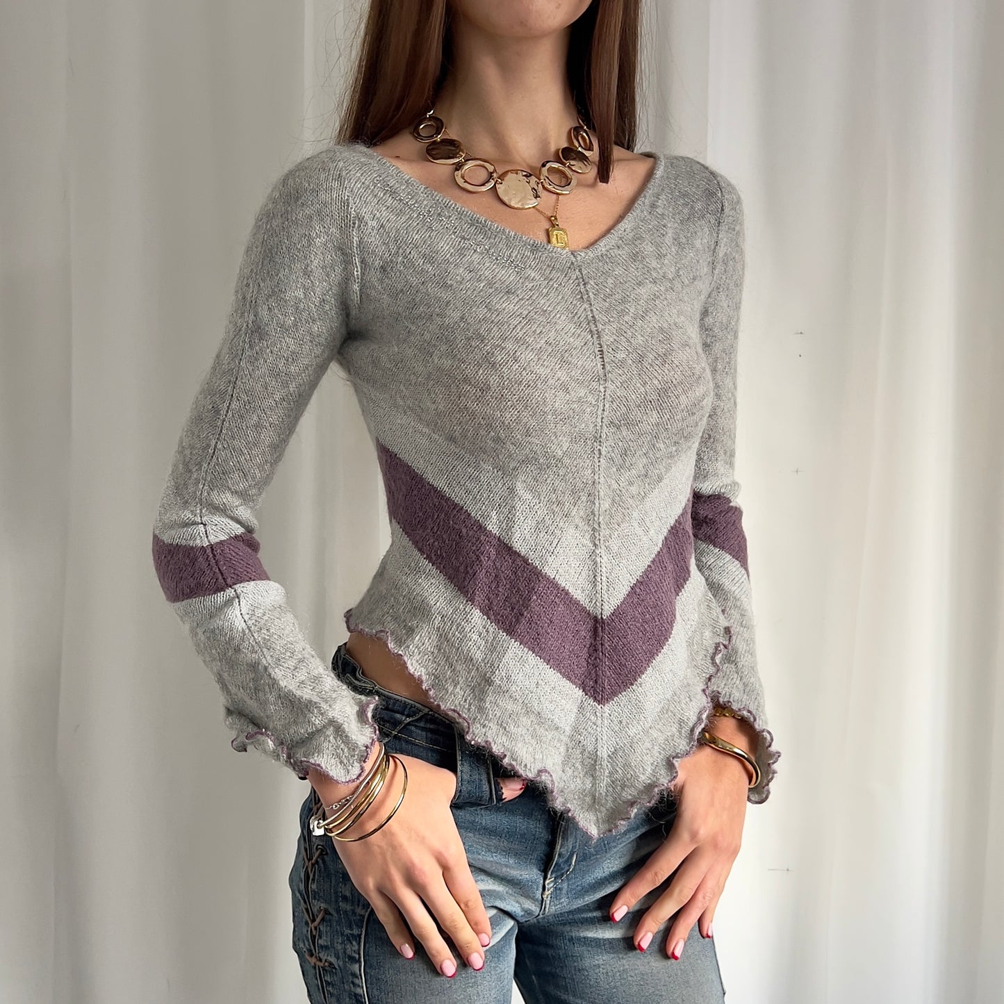 90s Mohair Asymmetric Knit Jumper - Size S