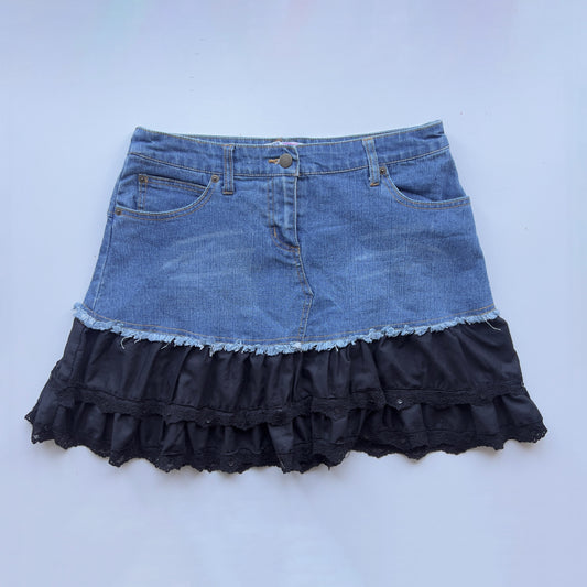 00s Denim Ruffle Layered Mini Skirt - Size L