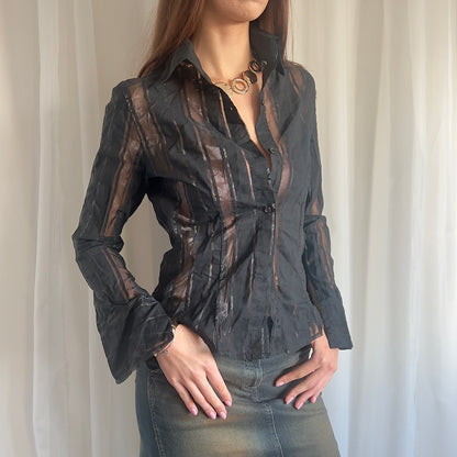 90s Sheer Pinstripe Shirt - Size M