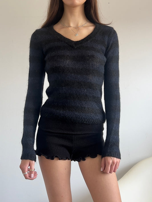 90s Striped Mohair Knit Sweater - Size XS