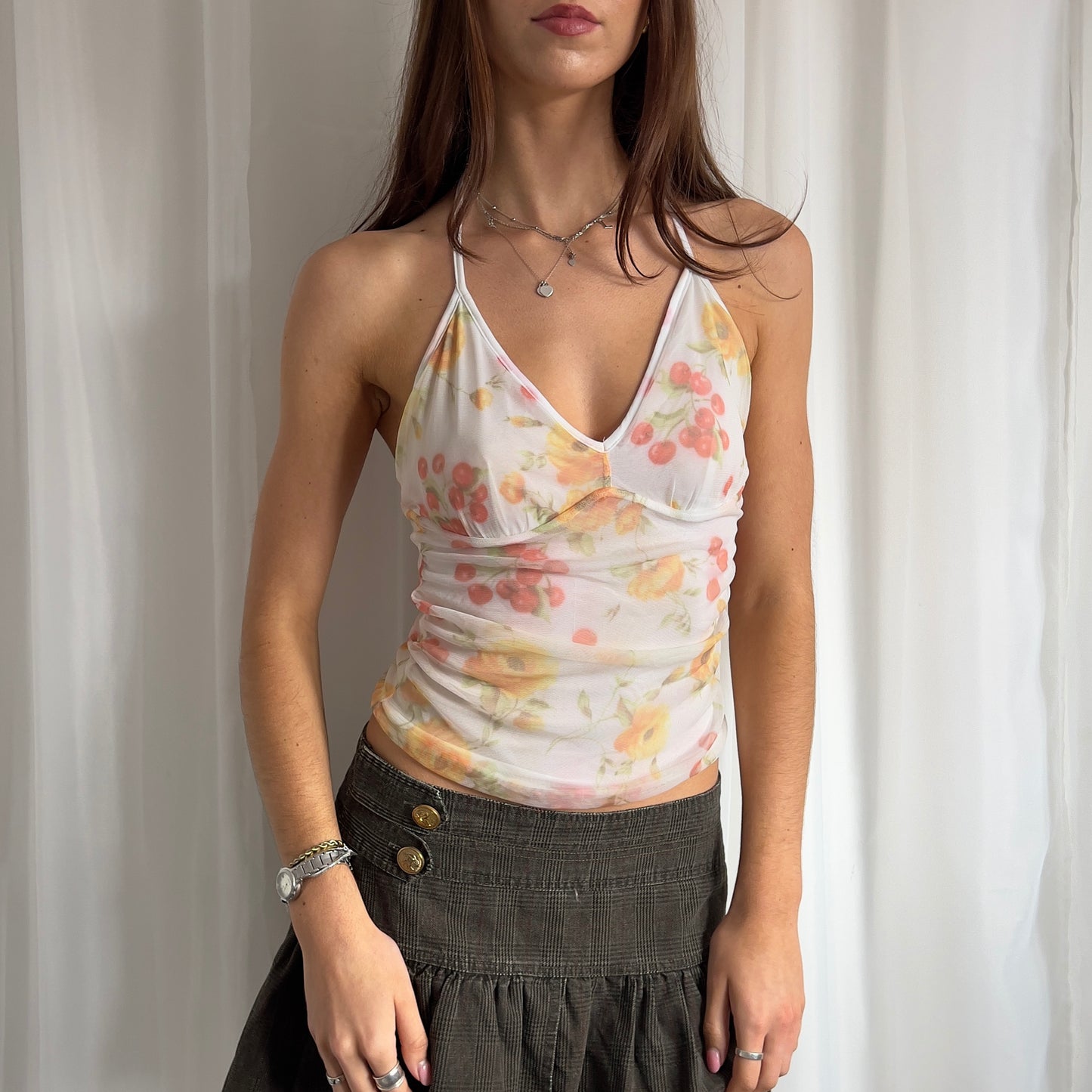 00s Mesh Fruit Halter Top - Size S