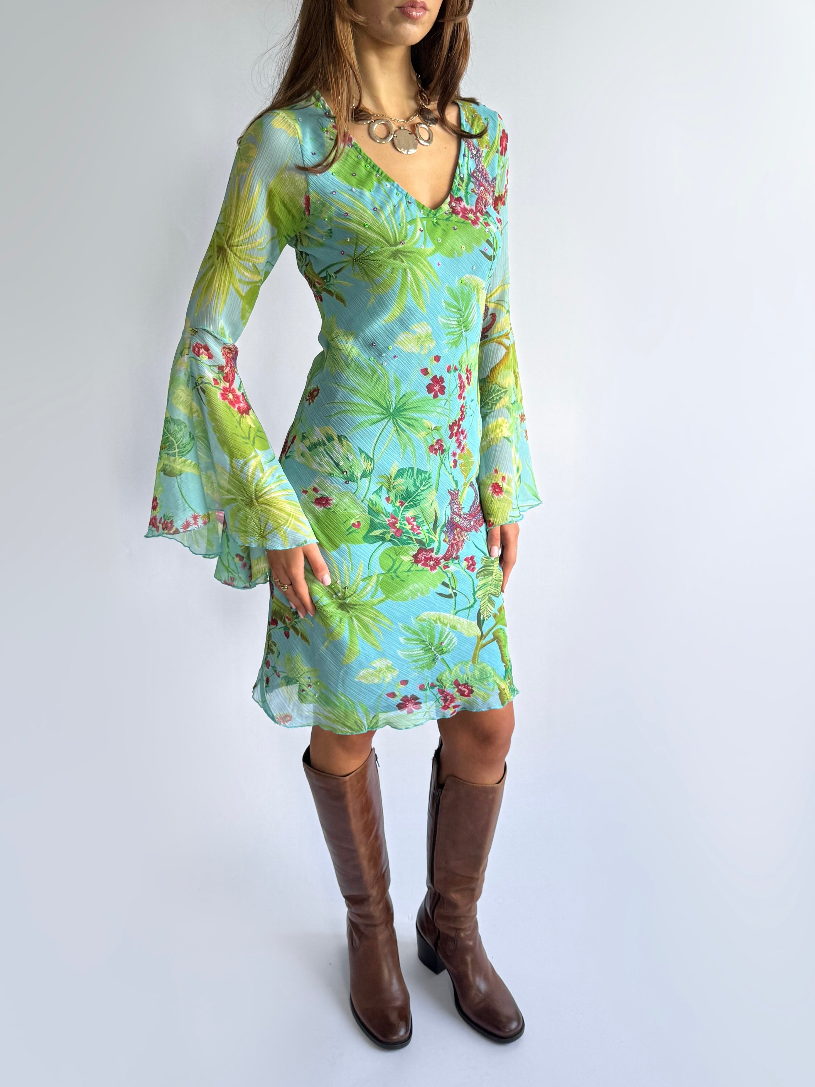 Floral Flared Midi Dress - Size S