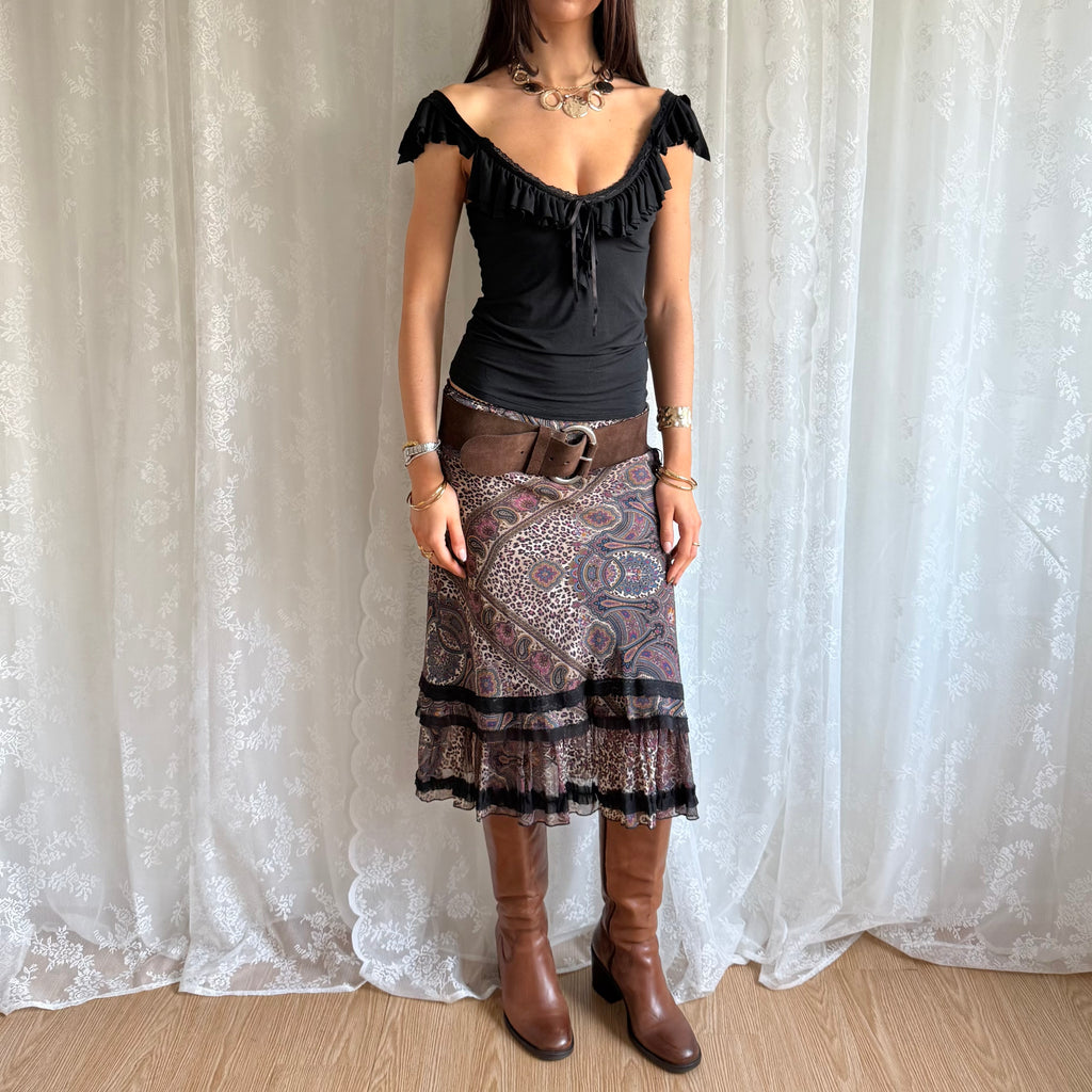 Leopard Floral Lace Midi Skirt - Size M