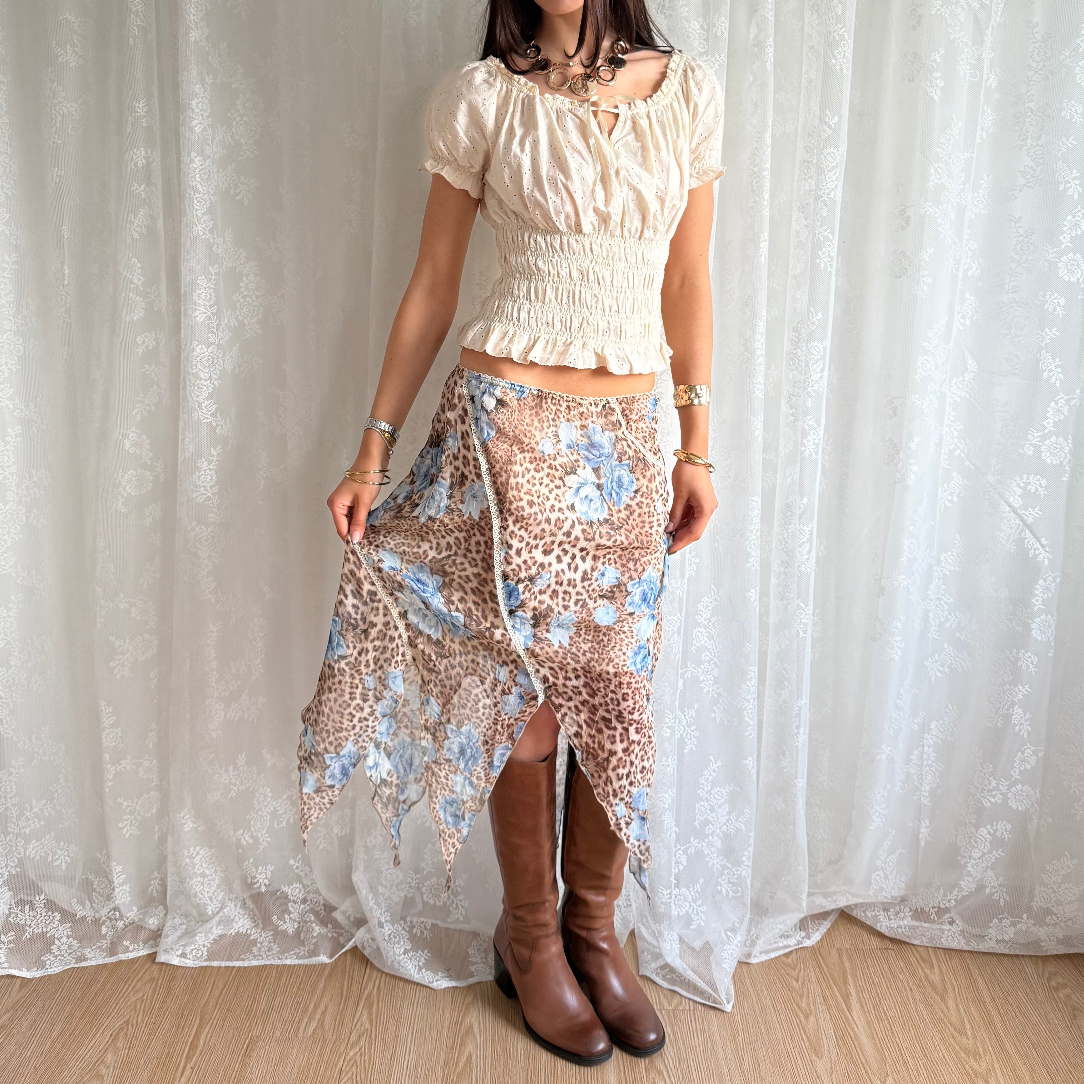 Leopard Asymmetric Midi Skirt - Size S